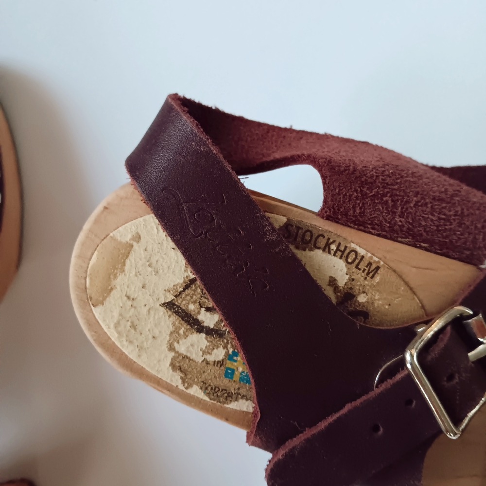 Lotta's Lotta From Stockholm Highwood Aubergine Leather Swedish Wooden Clogs 38 - Picture 5 of 9